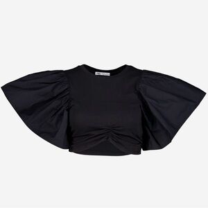 ZARA | Black Cropped Puff Flutter Sleeve Top